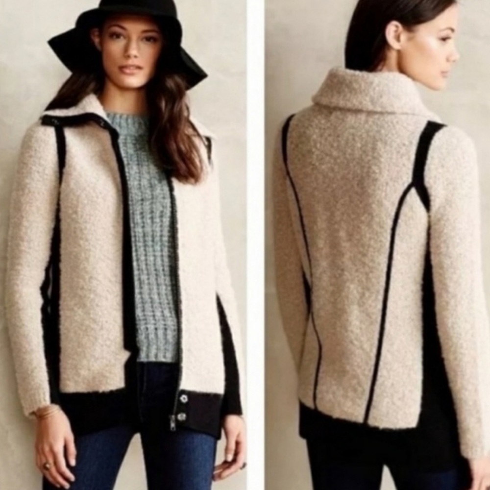 Anthropologie Sparrow Colorblock Wool Mohair Blend Sweater Jacket Size XS